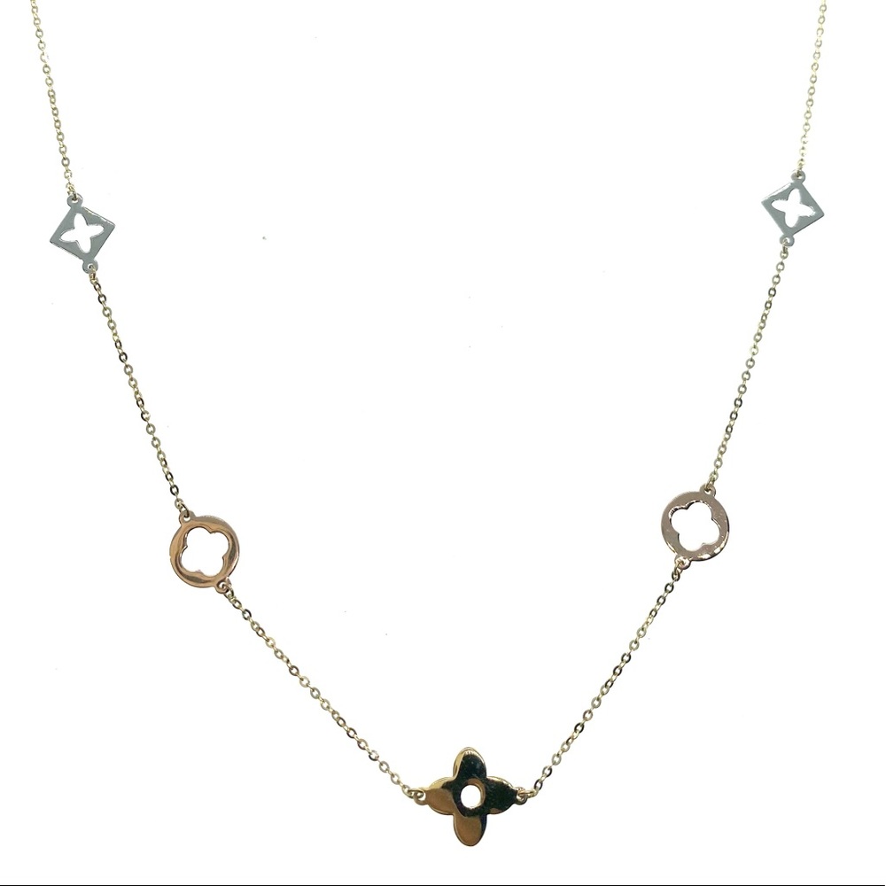 14k Gold Clover Necklace Tricolor